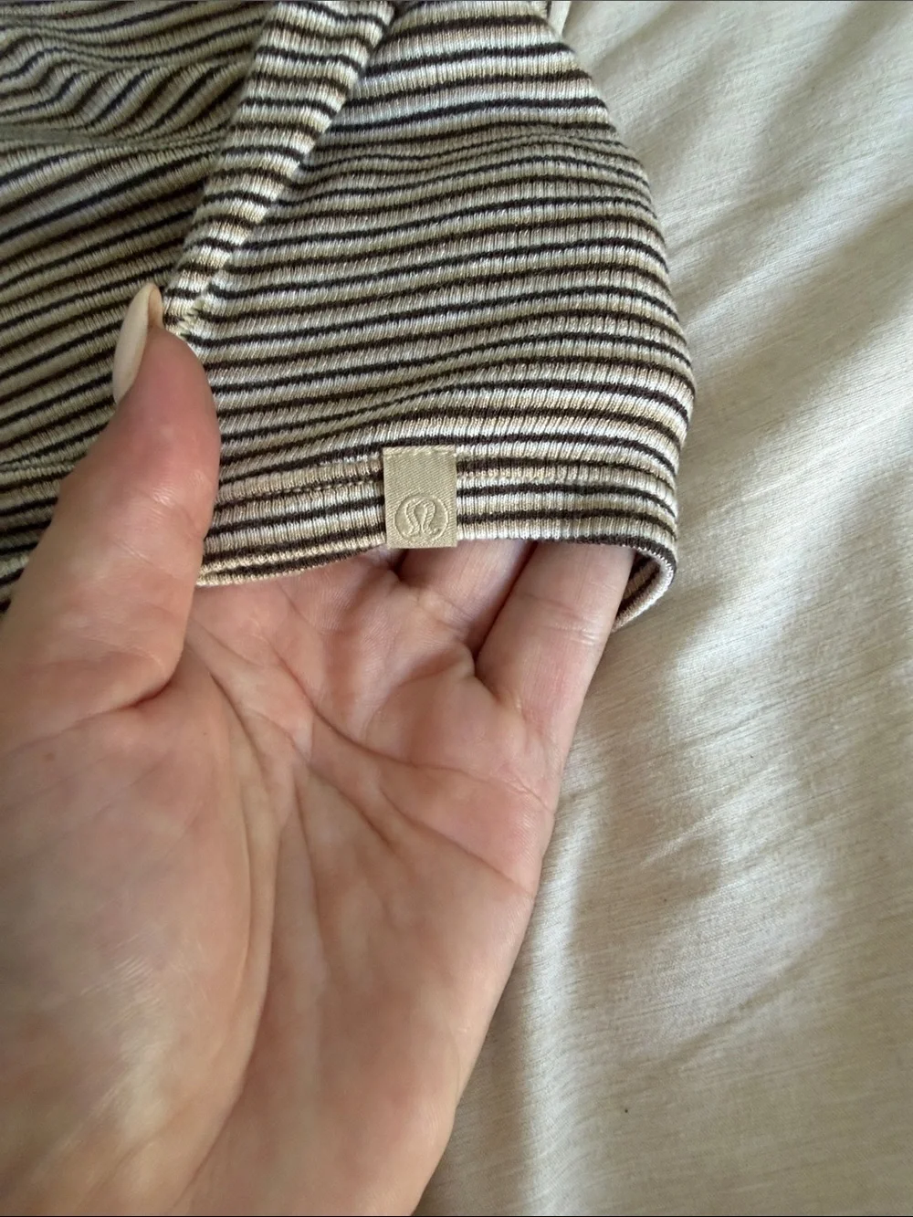 lululemon athletica striped long sleeve crop top in black and white